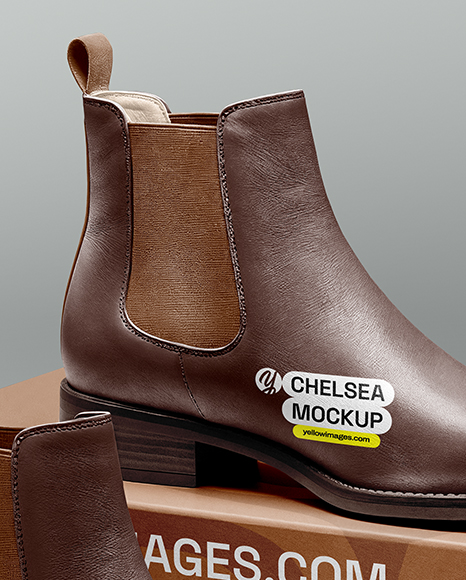 Pair of Chelsea Boots with Shoe Box Mockup