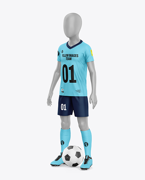 Kids V-Neck Sports Kit Mockup - Half side View