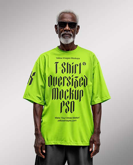 Elderly Afro-American Man Wearing Oversized T-Shirt & Sweatpants Mockup