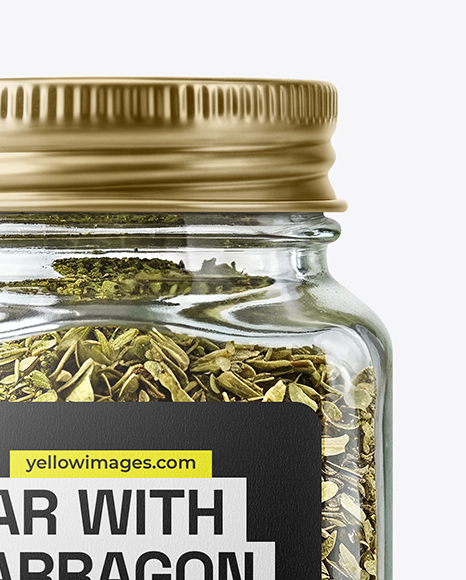 Square Glass Jar with Dried Tarragon Mockup