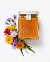 Square Jar with Wildflower Honey Mockup