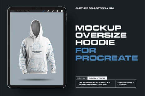 7 Mockups Oversize Hoodie in 3D Style for Procreate on the iPad - Apparel Mockups