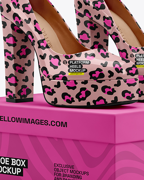 Platform Heels with Shoe Box Mockup