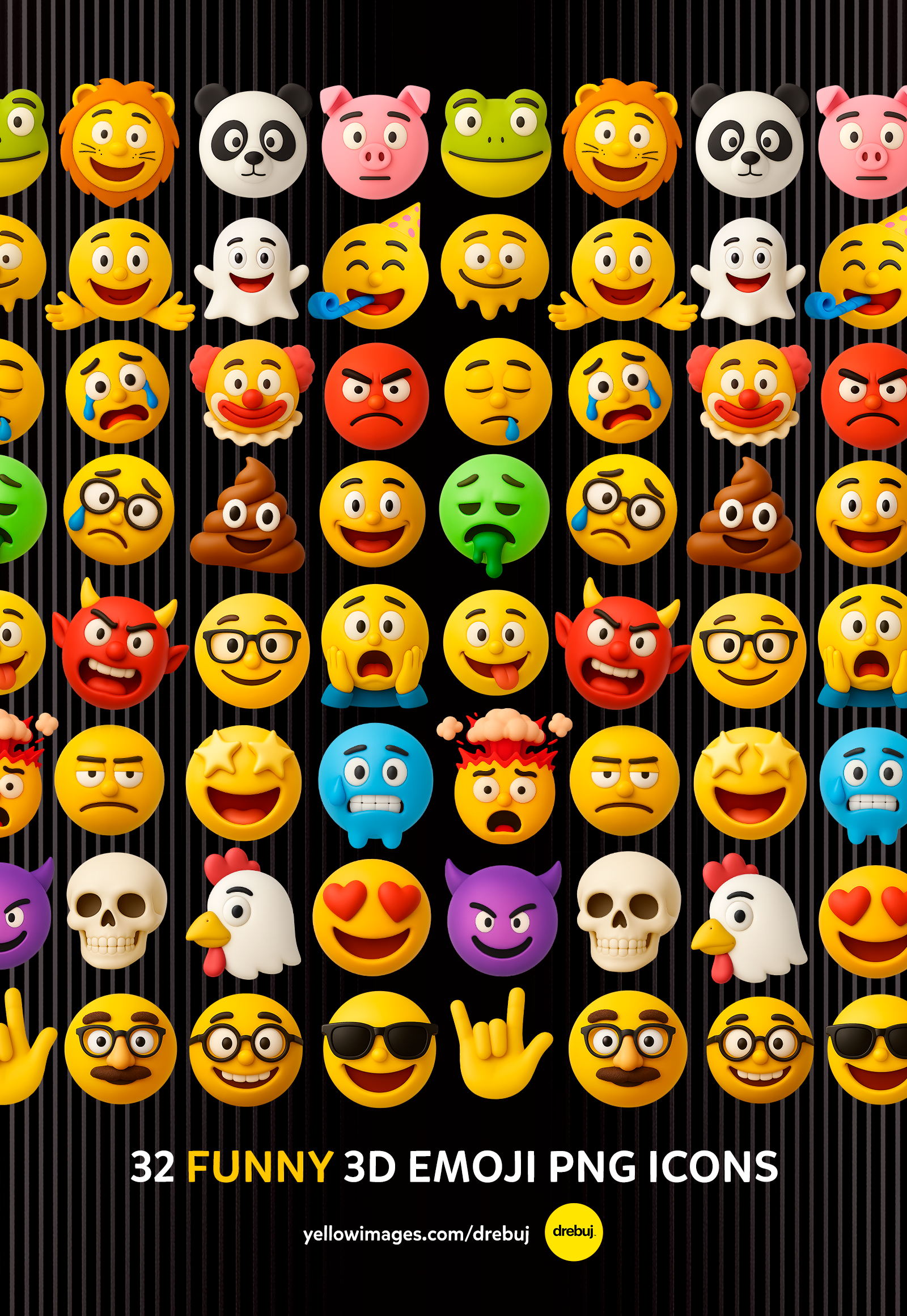 Emoji Funny Pack: Geometric 3D Icons PNG (vol.1)