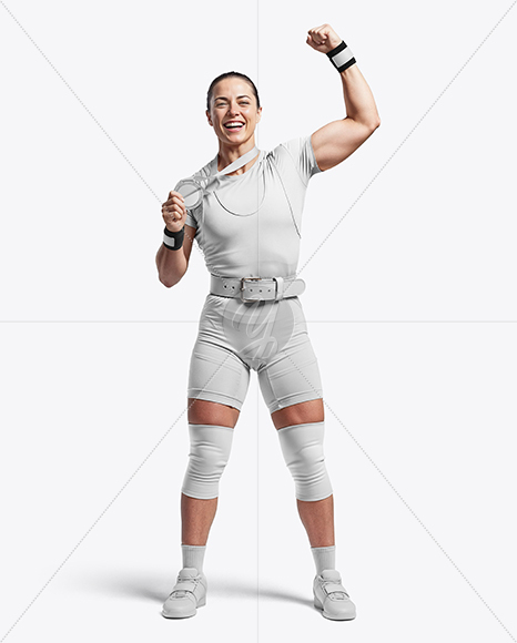 Woman Wearing Weightlifing Suit with Medal Mockup