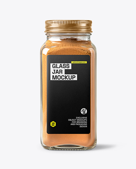 Glass Square Jar with Cinnamon Powder Mockup - Realistic mockups