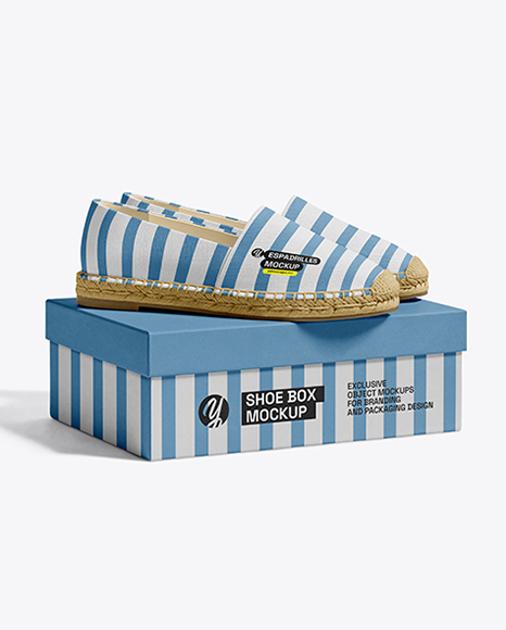 Pair of Women's Espadrilles with Shoe Box Mockup - Canvas mockups