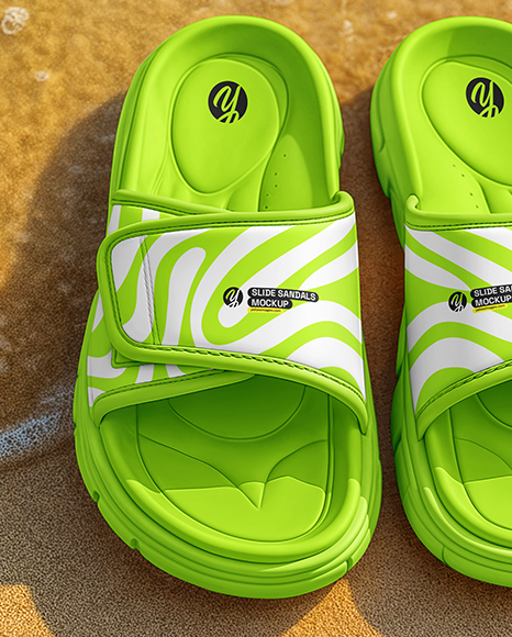 Velcro Slide Sandals on the Beach Mockup