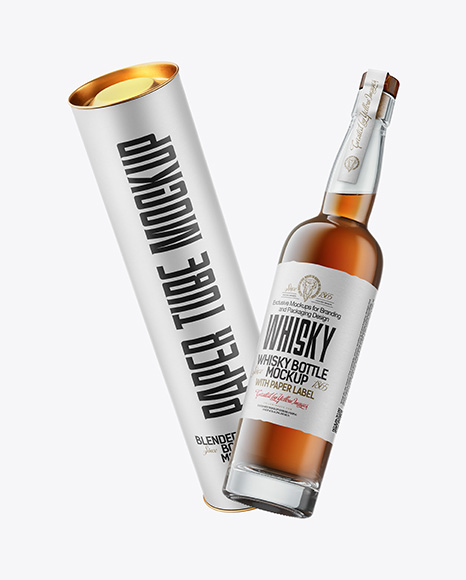 Tall Whiskey Bottle with Tube Mockup - Ireland Mockups