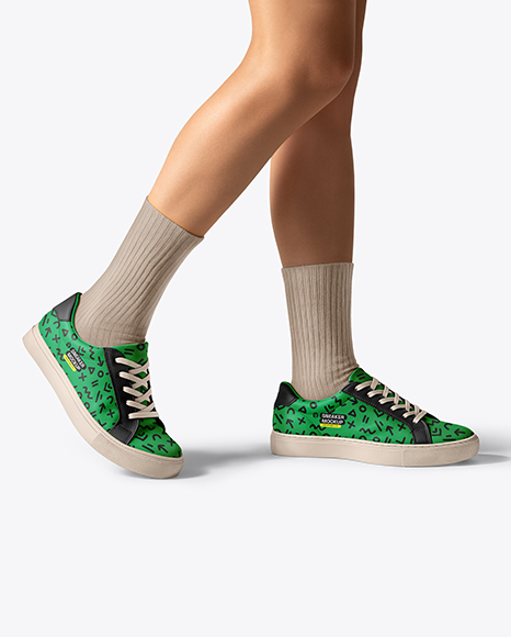 Woman Wearing Sneakers and Socks Mockup - Mockups