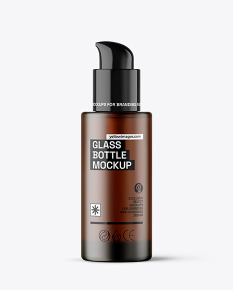 Frosted Amber Cosmetic Bottle with Pump Mockup