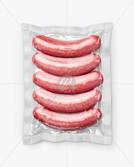 Glossy Plastic Flow-Pack with Sausages Mockup