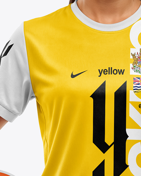 Woman Wearing Soccer Jersey and Shorts Mockup