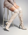 Pair of Over-The-Knee Boots on Women's Legs on Stool Mockup