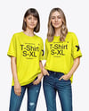 Two Young Women Wearing T-shirts and Jeans Mockup