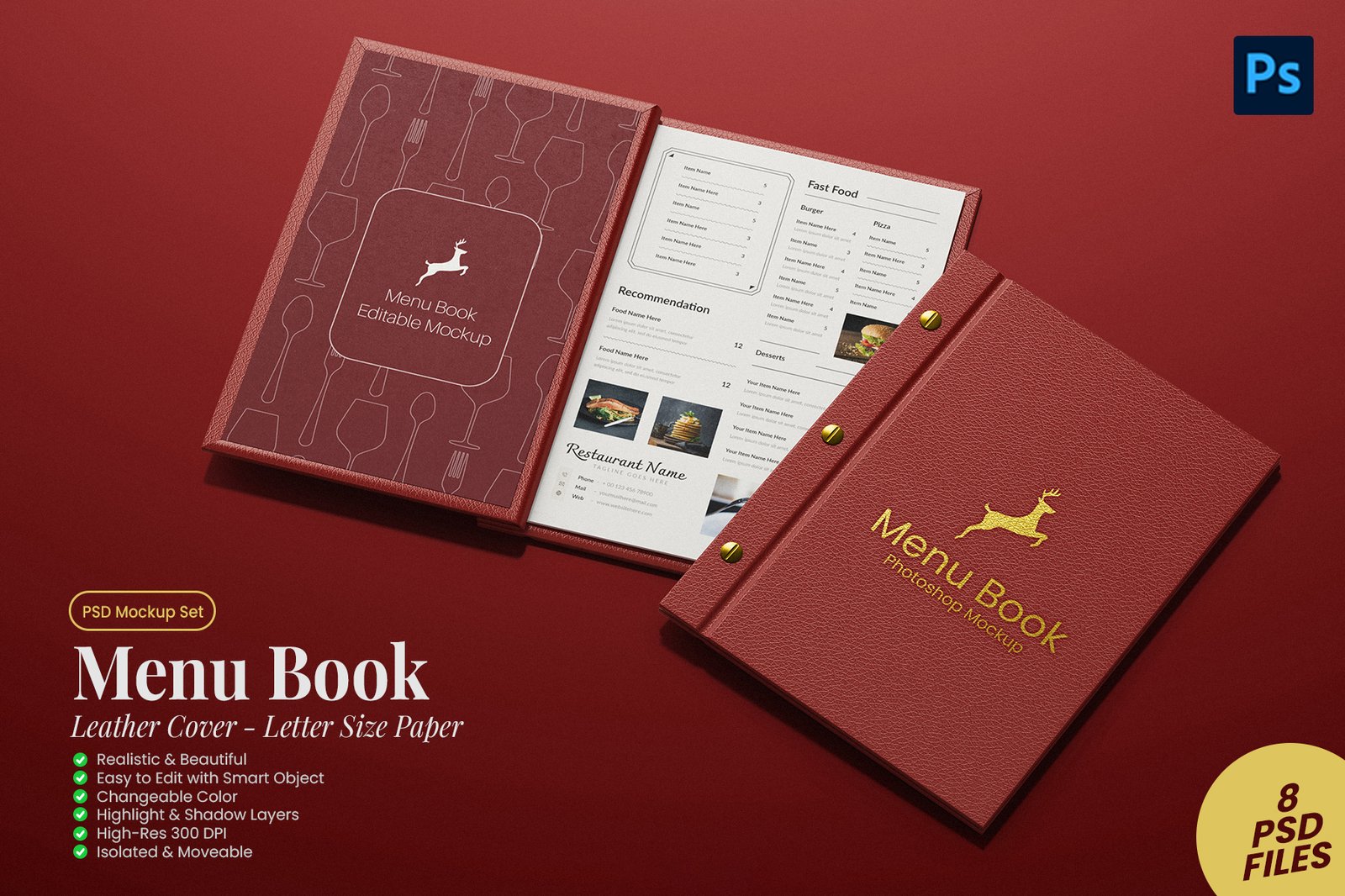 Menu Book Mockup Set - Leather Cover