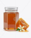 Hexagonal Glass Jar with Orange Blossom Honey Mockup
