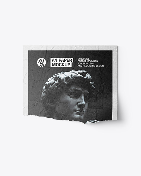 Crumpled Torn A4 Paper Mockup