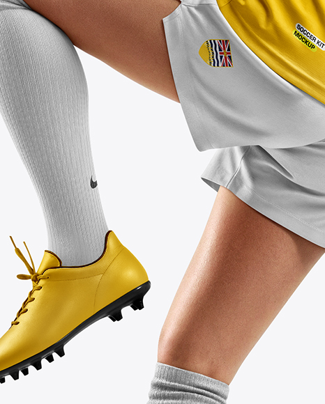 Woman Wearing Soccer Jersey and Shorts Mockup