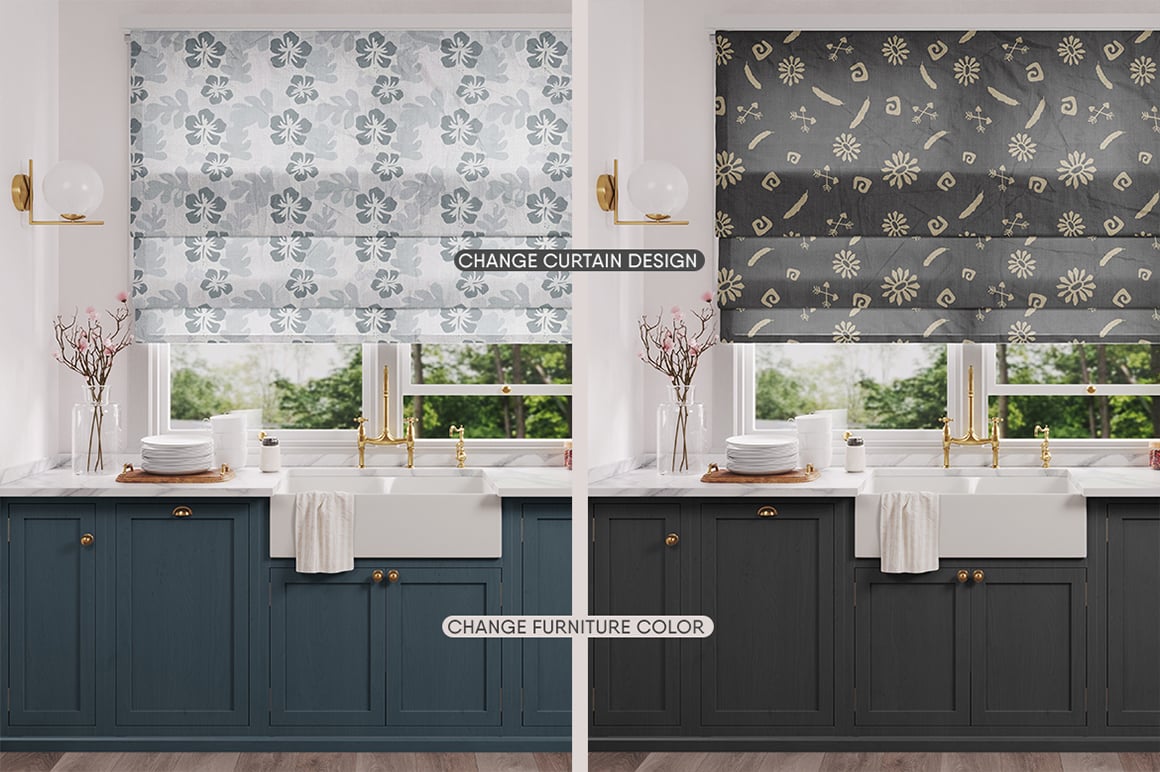 Roman Blinds on the Kitchen Window Mockup