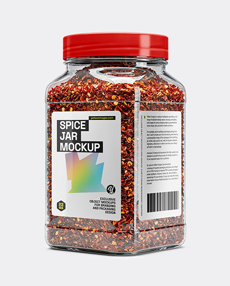 Plastc Square Jar with Chili Pepper Flakes Mockup - Plastic jar mockup
