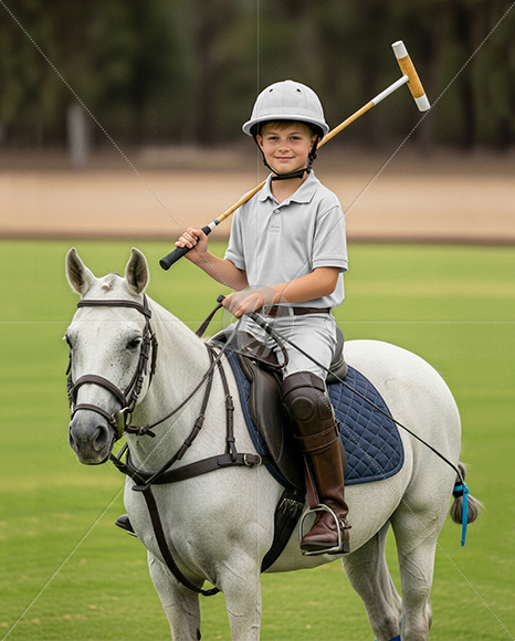 Boy Wearing Full Polo Kit on Horse Mockup