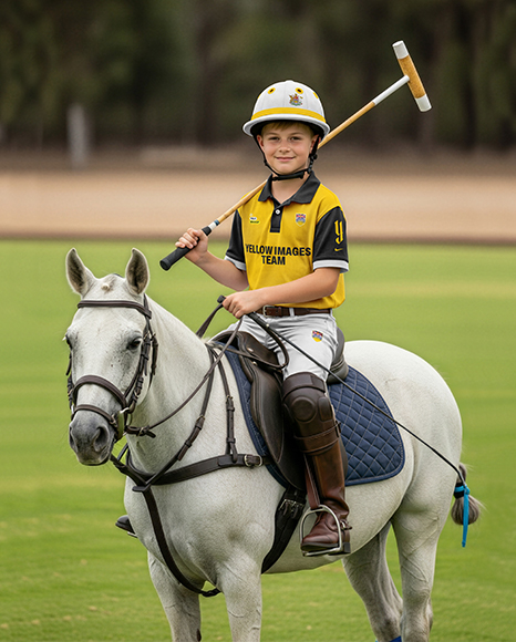 Boy Wearing Full Polo Kit on Horse Mockup