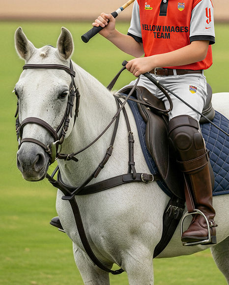 Boy Wearing Full Polo Kit on Horse Mockup