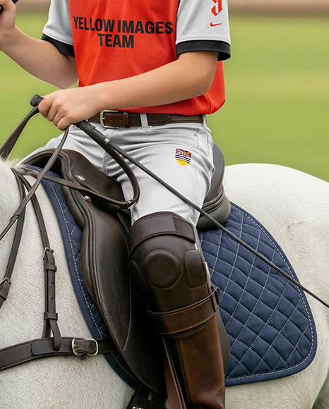 Boy Wearing Full Polo Kit on Horse Mockup