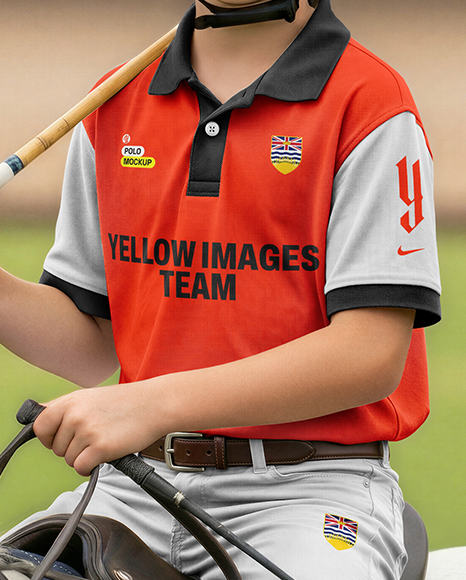 Boy Wearing Full Polo Kit on Horse Mockup