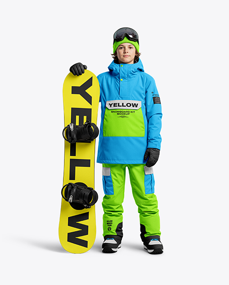 Boy Wearing Full Snowboard Kit Mockup - Apparel mockups