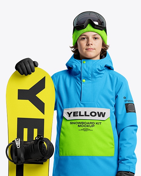 Boy Wearing Full Snowboard Kit Mockup
