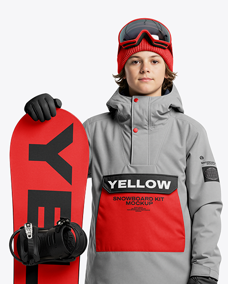 Boy Wearing Full Snowboard Kit Mockup