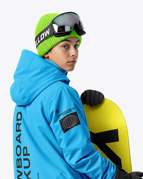 Boy Wearing Full Snowboard Kit Mockup