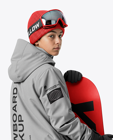 Boy Wearing Full Snowboard Kit Mockup