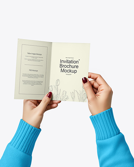 Brochure in a Hand Mockup - Tri fold square brochure mockup