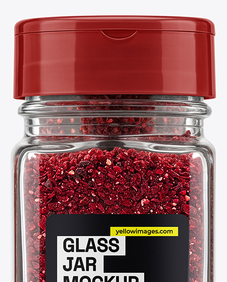 Square Glass Jar with Sumac Spice Mockup