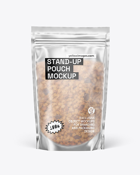 Frosted Stand-Up Pouch w/ Granola Mockup