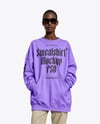 Afro-American Woman in Sunglasses Wearing Oversize Sweatshirt & Sweatpants Mockup