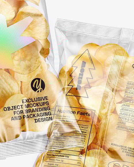 Clear Plastic Snack Bags with Potato Chips Mockup