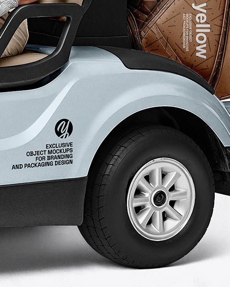 Man Wearing Polo and Chinos on Golf Cart Mockup