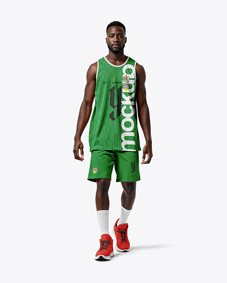 Black Man Wearing Full Basketball Kit Mockup - GFX+Baseball+Sleeveless+Shirt+Mockup+-+Front+View+26399+...