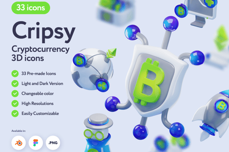 Cripsy Cryptocurrency 3D Icons