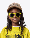 Black Boy with Braids Wearing Sweatshirt and Baseball Cap Mockup