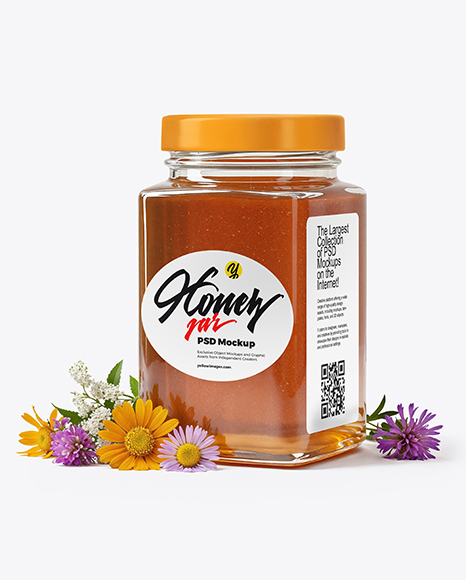 Square Glass Jar with Wildflower Honey Mockup - Pint glass mockup
