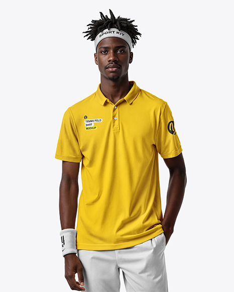 Black Man Wearing a Tennis Polo Shirt and Shorts Mockup - Mens+Polo+Mockup+FrontView+Download+Mens+Polo+Mockup+...