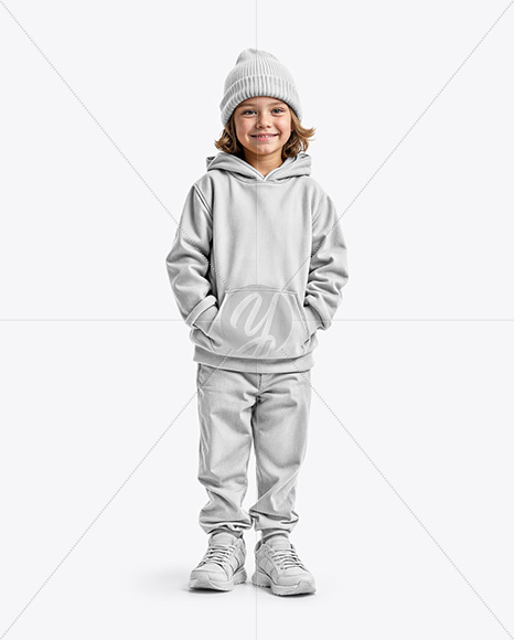 Boy Wearing a Hoodie and Beanie Hat Mockup