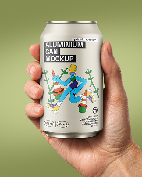 355ml Matte Aluminium Drink Can in Hand Mockup