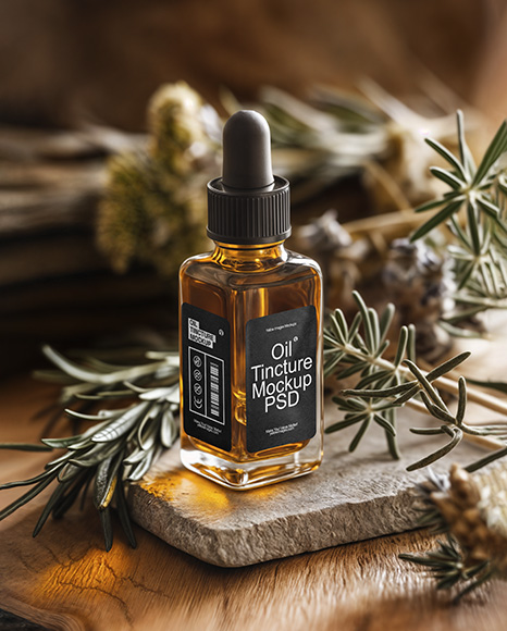Amber Dropper Bottle with Oil Tincture Mockup