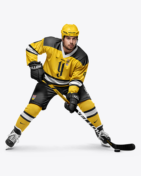 Man Wearing Full Ice Hockey Uniform Mockup - Kit mockup psd